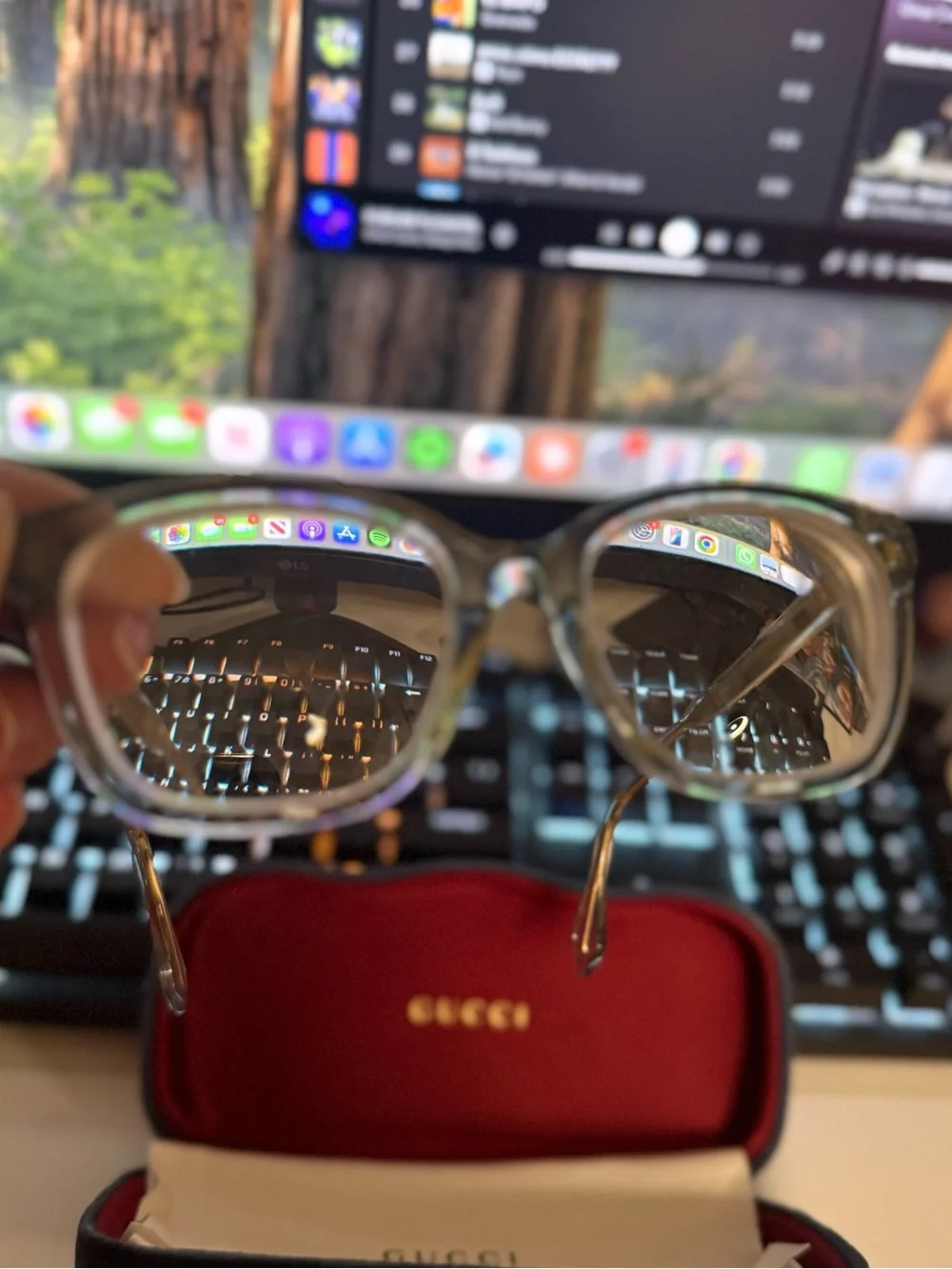 Gucci Clear Beige Frame Glasses with Gold Temples